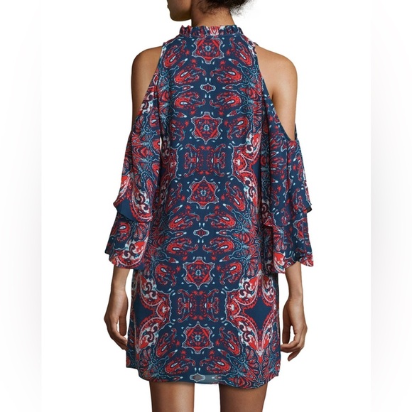 Parker Anastasia Cold-Shoulder Silk Shift Dress, Bandana Sz M - Picture 9 of 16